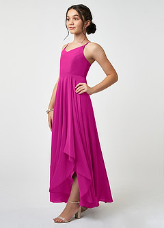 Azazie Collette Junior Fuchsia A-Line Ruched Chiffon Dress image3