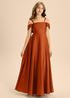 Azazie Rowena Junior Burnt Orange A-Line Bow Stretch Satin Dress image3
