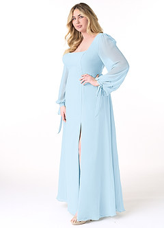 Azazie Leonia Bridesmaid Dresses Sky Blue A-Line Long Sleeve Chiffon Dress image10