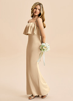 Azazie Galene Junior Abito Sirena in Raso Elasticizzato Champagne image1