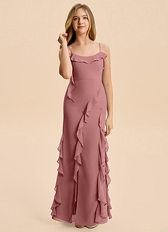 Azazie Phoebe Junior Desert Rose Sheath Ruched Chiffon Dress image1