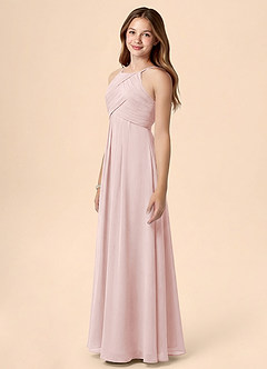 Azazie Ginny Junior Vestido de Rosa Rubor de Gasa de Corte en A con Plisado image3