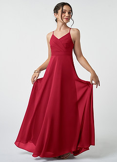 Azazie Avelina Junior Scarlet A-Line Pleated Chiffon Dress image2