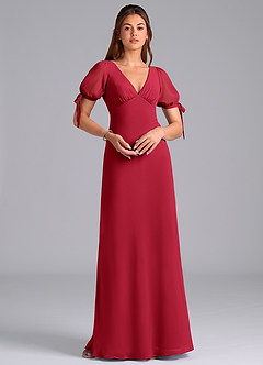 Azazie Pheby Bridesmaid Dresses Scarlet A-Line Pleated Chiffon Dress image3