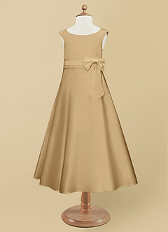 Azazie Lindy Flower Girl Dresses Gold A-Line Pleated Matte Satin Dress image10