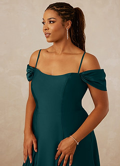 Christian Siriano Bridal for Azazie 1002 Bridesmaid Dresses Pine A-Line Off the Shoulder Stretch Satin Convertible Dress image9