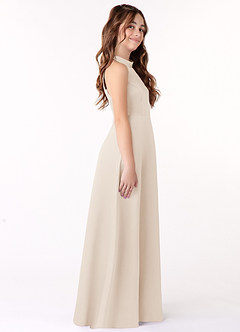Azazie Laurel Junior A-Linie Stretch-Satin Kleid Alabaster Weiß image2