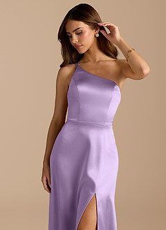 Azazie Trina Jurken voor bruidsmeisjes Jurk van Metaalachtig Satijn met A-Lijn One-Shoulder Lila image7