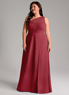 Azazie Phaedra Jurken voor bruidsmeisjes Jurk van Chiffon met A-Lijn One-Shoulder Granaatappel image8