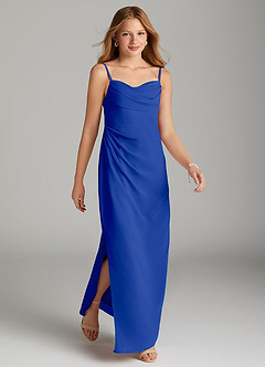 Azazie Mai Junior Royal Blue Sheath Pleated Chiffon Dress image4