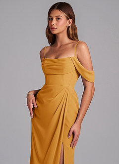Azazie Johana Brautjungfernkleider Wandelbar Meerjungfrau-Linie Schulterfrei Chiffon Kleid Butterscotch image5