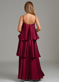 Azazie Azalea Bridesmaid Dresses Burgundy A-Line Ruched Stretch Satin Dress image4