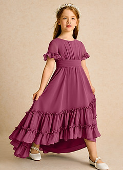 Azazie Kass Flower Girl Dresses Mulberry A-Line Pleated Chiffon Dress image1