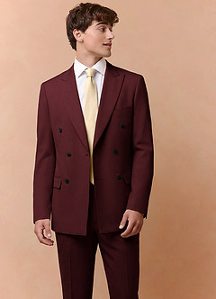 front Collins Burgundy Double Breasted Wool Blend Suit Jacket