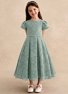 Azazie Princes Flower Girl Dresses Agave A-Line Pleated Floral Burnout Dress image4