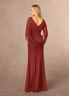 Azazie Belladonna Mother of the Bride Dresses Rust Mermaid Scoop Pleated Mesh Dress image4