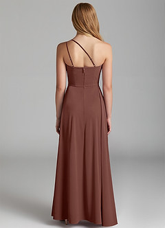 Azazie Maron Junior Espresso A-Line Pleated Stretch Satin Dress image4