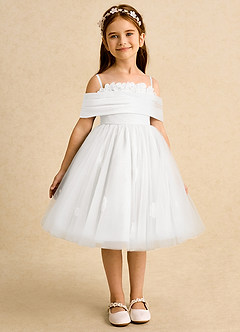 Azazie May Flower Girl Dresses Ivory Ball-Gown Pleated Tulle Dress image2