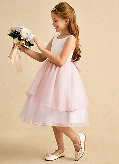 Azazie Rene Flower Girl Dresses Ivory Blushing Pink A-Line Bow Tulle Dress image5