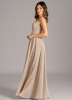 Azazie Amani Bridesmaid Dresses Taupe A-Line Pleated Chiffon Dress image3