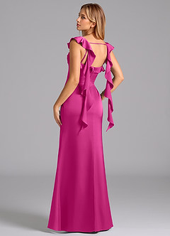 Azazie Adi Bridesmaid Dresses Fuchsia A-Line Pleated Stretch Satin Dress image6