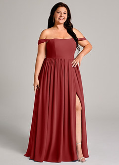 Azazie Calianna Bridesmaid Dresses Rust A-Line Off the Shoulder Chiffon Convertible Dress image13