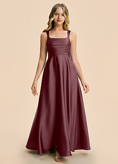 Azazie Azaria Junior Sangria A-Line Pleated Stretch Satin Dress image5