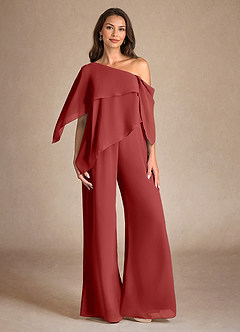 Azazie Halima Mother of the Bride Dresses Rust Jumpsuit/Pantsuit Side Slit Chiffon Dress image1