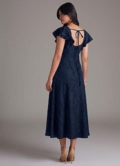 Azazie Bondi Bridesmaid Dresses Dark Navy A-Line Ruched Floral Burnout Dress image6