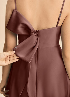 Azazie Isolde Junior Linia A Pofałdowany Satyna elastyczna Długość podłogi Młodsza druhna Sukienka image6