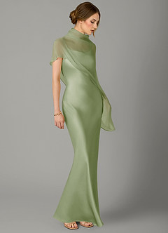 Azazie Jaleesa Bridesmaid Dresses Dusty Sage A-Line High Neck Stretch Satin Dress image3