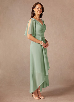 Azazie Pascual Mother of the Bride Dresses Dusty Sage A-Line Pleated Chiffon Dress image6