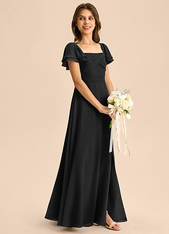 Azazie Azey Junior Black A-Line Ruched Chiffon Dress image6