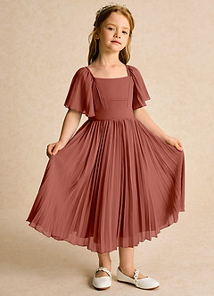 Azazie Gisele Abiti da Ragazza di Fiori Abito A-Line in Chiffon Plissettato Auburn image5