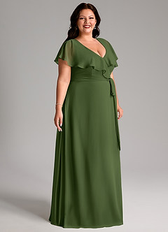 Azazie Lainey Bridesmaid Dresses Olive A-Line with Pockets Chiffon Dress image11