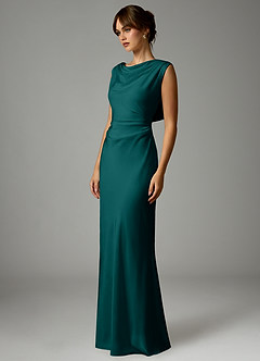 Azazie Kieryn Robes de demoiselle d'honneur Robe Sirène en Satin extensible Plissée Paon image3