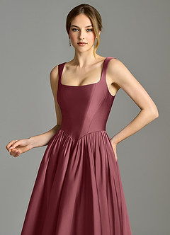 Azazie Verina Bridesmaid Dresses Desert Rose A-Line Pleated Stretch Satin Dress image2