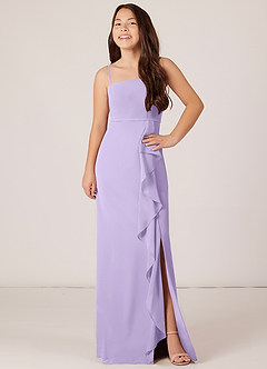 Azazie Kaylee Junior Lilac A-Line with Belt Chiffon Dress image4