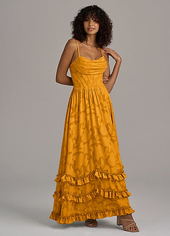 Azazie Lettie Robes de demoiselle d'honneur Robe Trapèze en Blumen-Burnout Corset Caramel écossais image3