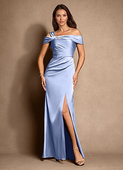 Azazie Altonia Mother of the Bride Dresses Ice Mermaid Off the Shoulder Stretch Satin Dress image4