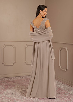 Azazie Amethyst Mother of the Bride Dresses Taupe A-Line V-Neck Sequins Chiffon Dress image2