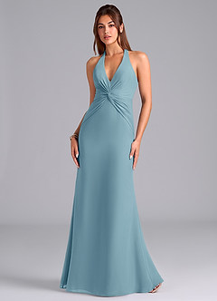 Azazie Valerie Bridesmaid Dresses Moody Blue Mermaid Pleated Chiffon Dress image4