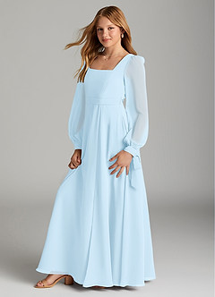 Azazie Leonia Junior Abito A-Line in Chiffon Con Tasche Azzurro image4