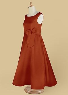 Azazie Lindy Flower Girl Dresses Paprika A-Line Pleated Matte Satin Dress image15