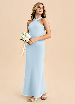 Azazie Doretta Junior Abito Tubino in Chiffon Plissettato Azzurro image6