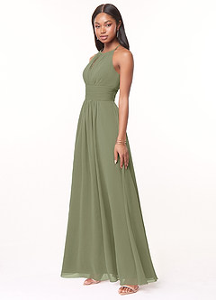 Azazie Bonnie Bridesmaid Dresses Pistachio A-Line Keyhole Ruched Chiffon Dress image3