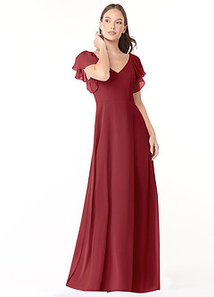 Azazie Syenna Bridesmaid Dresses Pomegranate A-Line Ruched Chiffon Dress image1