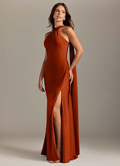 Azazie Kinsley Bridesmaid Dresses Paprika Mermaid Side Slit Stretch Satin Dress image3