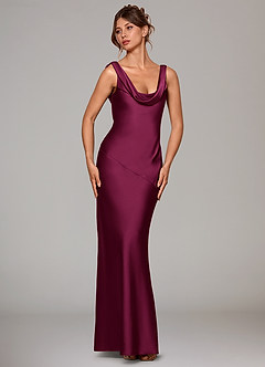 Azazie Rylina Bridesmaid Dresses Red Plum Mermaid Stretch Satin Dress image3