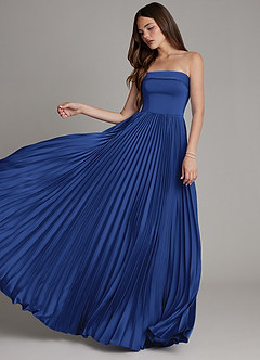 Azazie Mariana Brautjungfernkleider A-Linie Plissee Stretch-Satin Kleid Königsblau image5